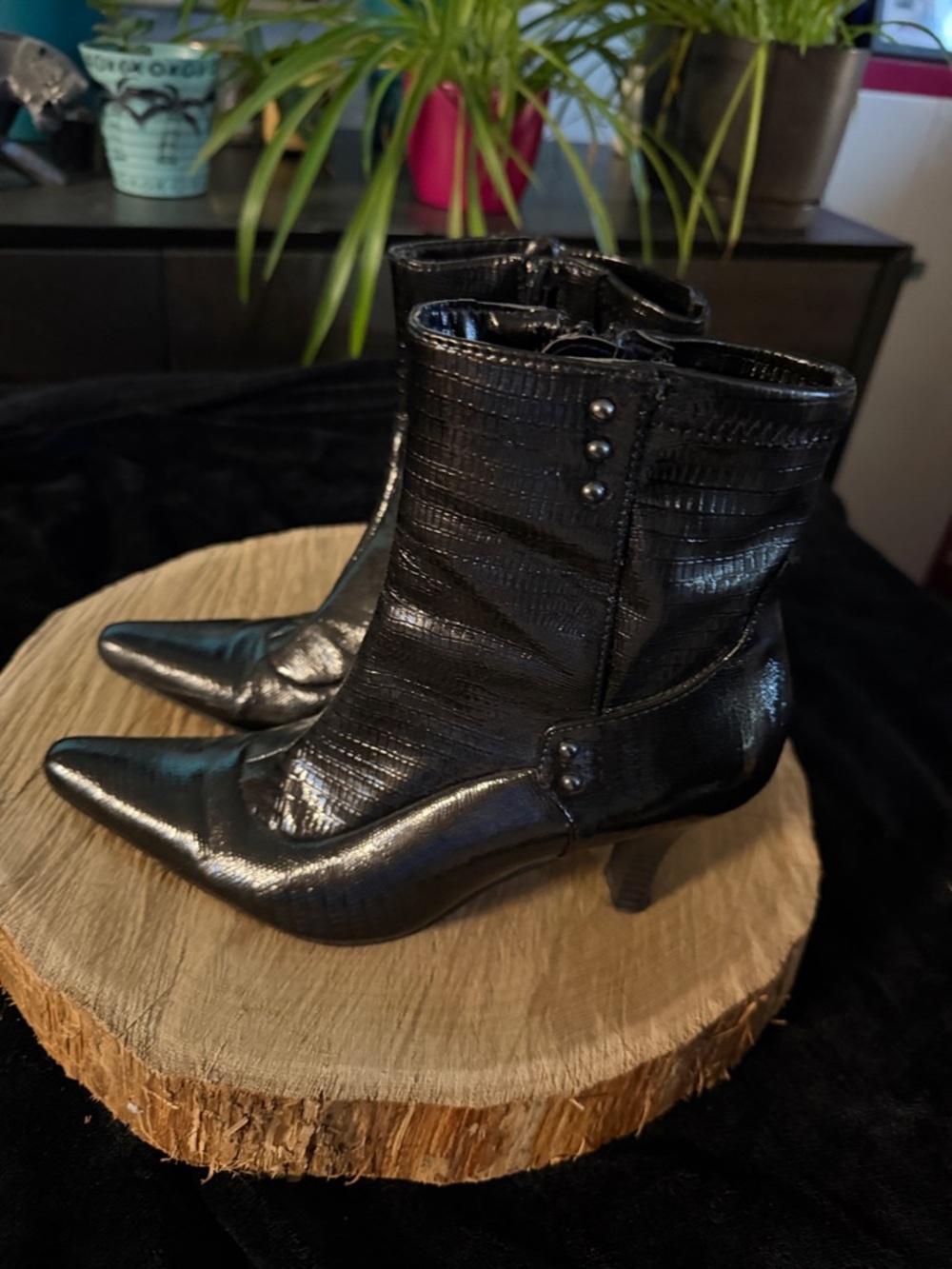 George Black Pointed-Toe Mid Heel Ankle Boots